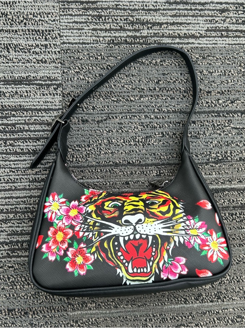 Ed Hardy Black Floral Tiger Shoulder Bag